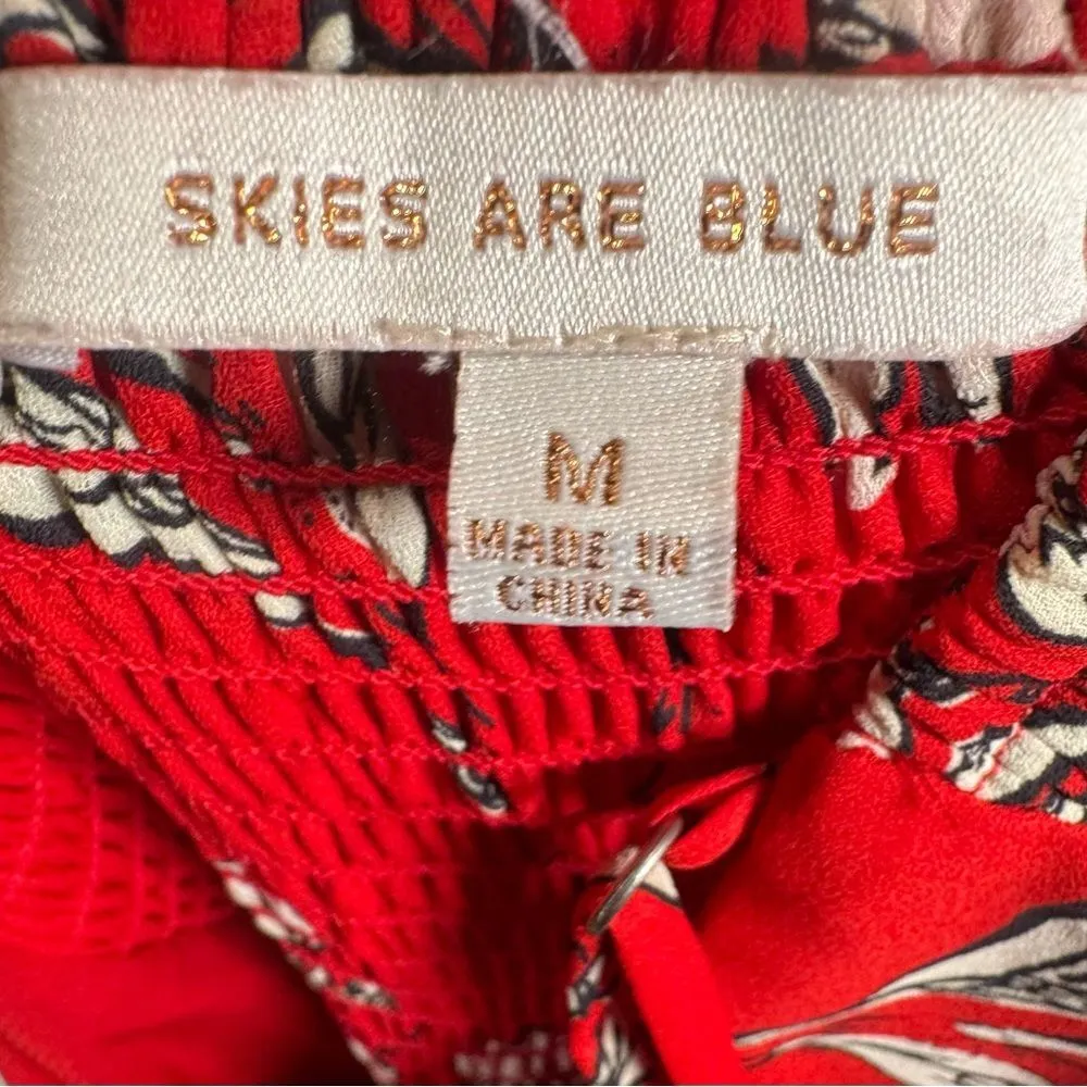 Skies Are Blue red and white floral smocked jumpsuit size medium - Image 5