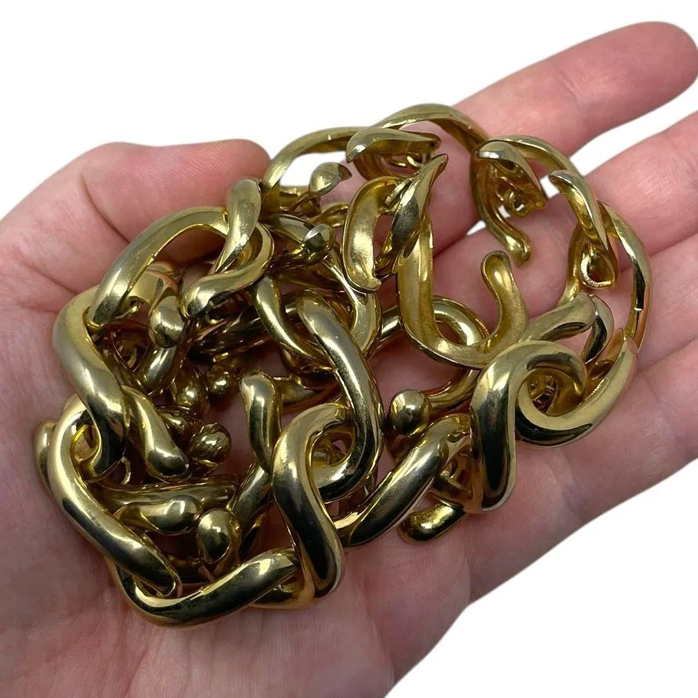 Vintage Wide Gold Tone Chain Necklace Choker Chunky Thick Heavy Link 18 1/2” - Image 2