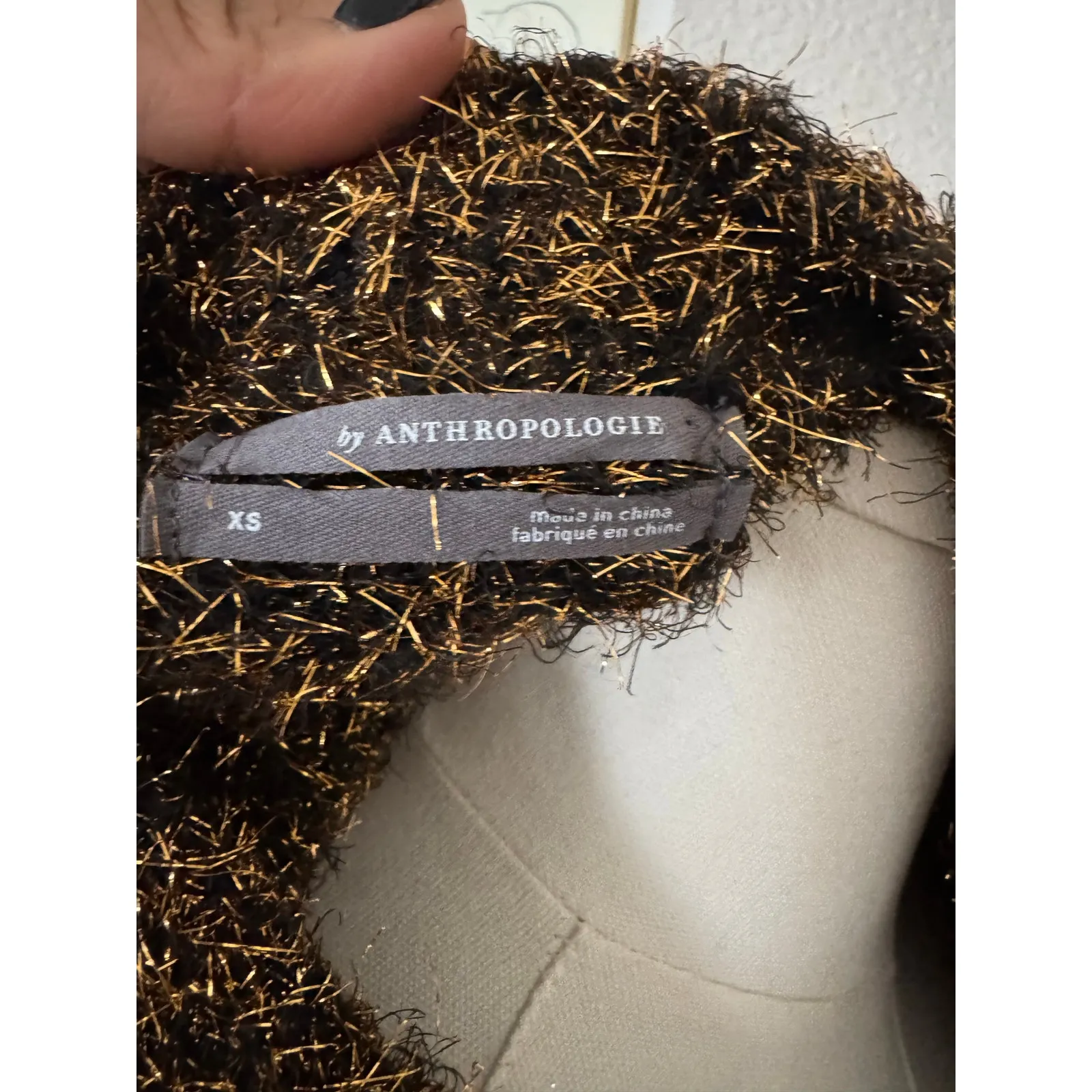 Anthropologie Festive Bronze Tinsel Shimmer Cardigan Size Small NWOT - Image 6