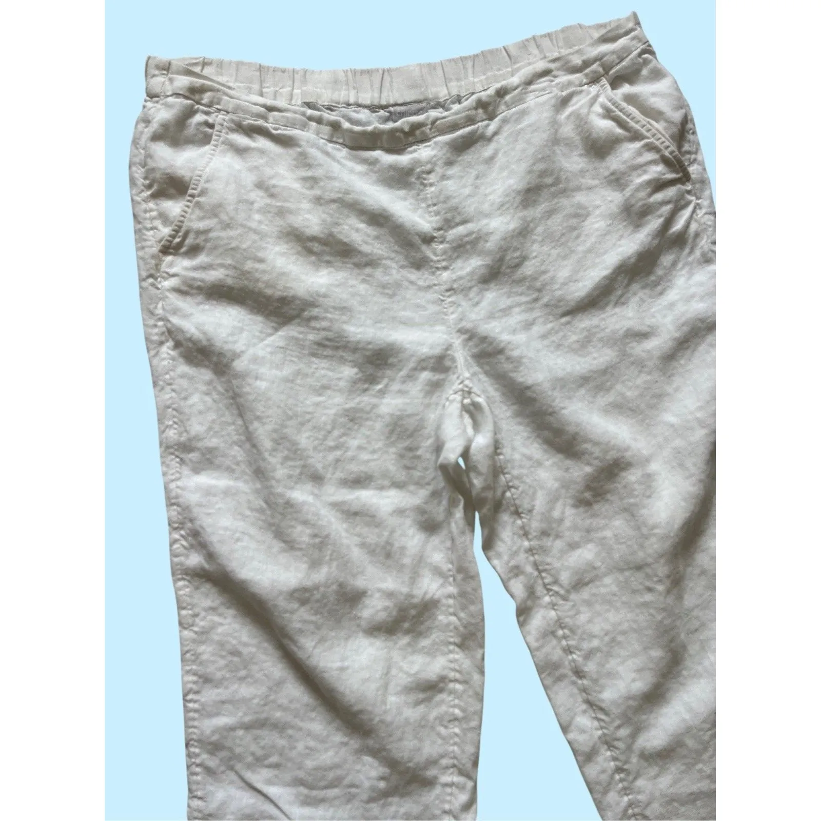 Chicos 100%  Linen Pullon Pants Size 16/XL White Pockets Straight Leg - Image 6
