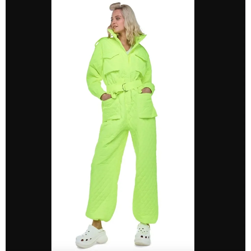 NORMA KAMALI Quilted Oversized Turtleneck Cargo Jumpsuit Highlighter Womens Size - Image 2