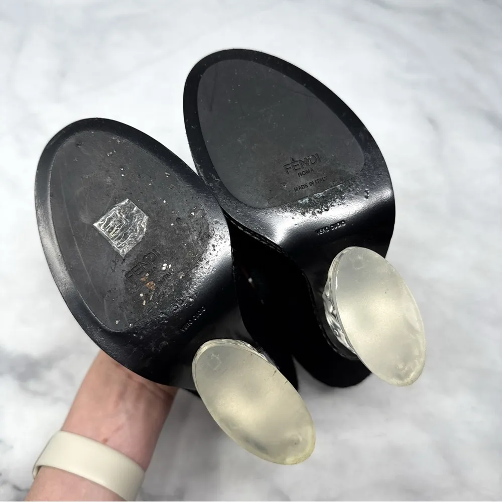 FENDI Ice Heel Calf Hair Leather Loafer Platform Wedge Avant Garde Goth Black 36 - Image 9