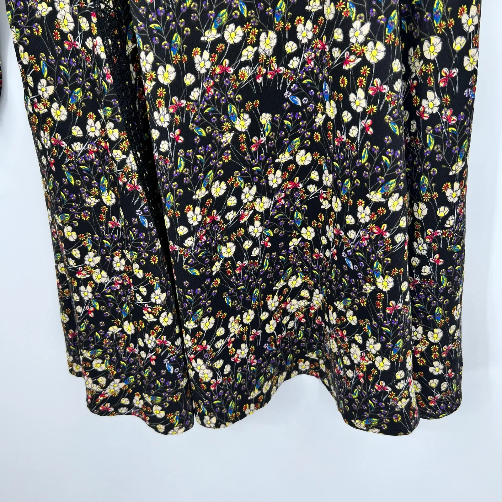 French Connection Hallie Drape Floral Black Folk Boho Mini DressWomens size 4 - Image 4