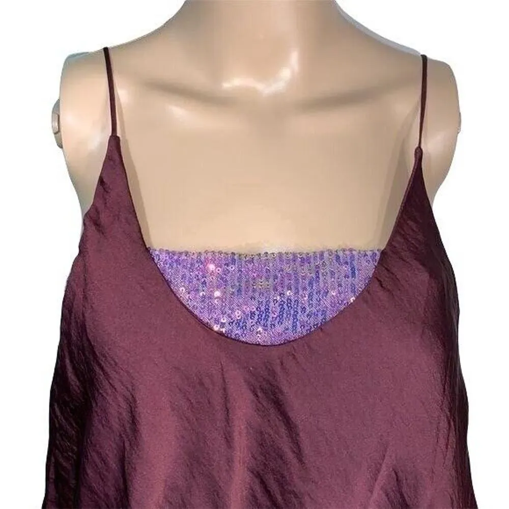 Free People Womens Camisole Tank Top Turn It On Sequin Vetiver Bloom Small - Image 4