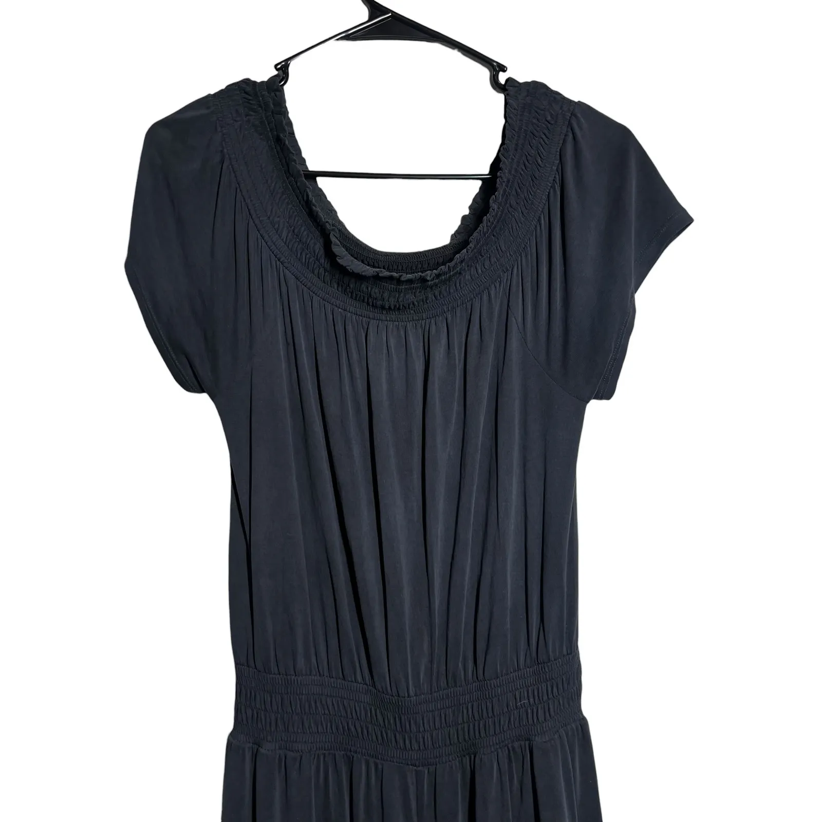 Saturday Sunday Black Smocked Off Shoulder Wide Leg Jumpsuit Maxi Dress Size S - Image 3