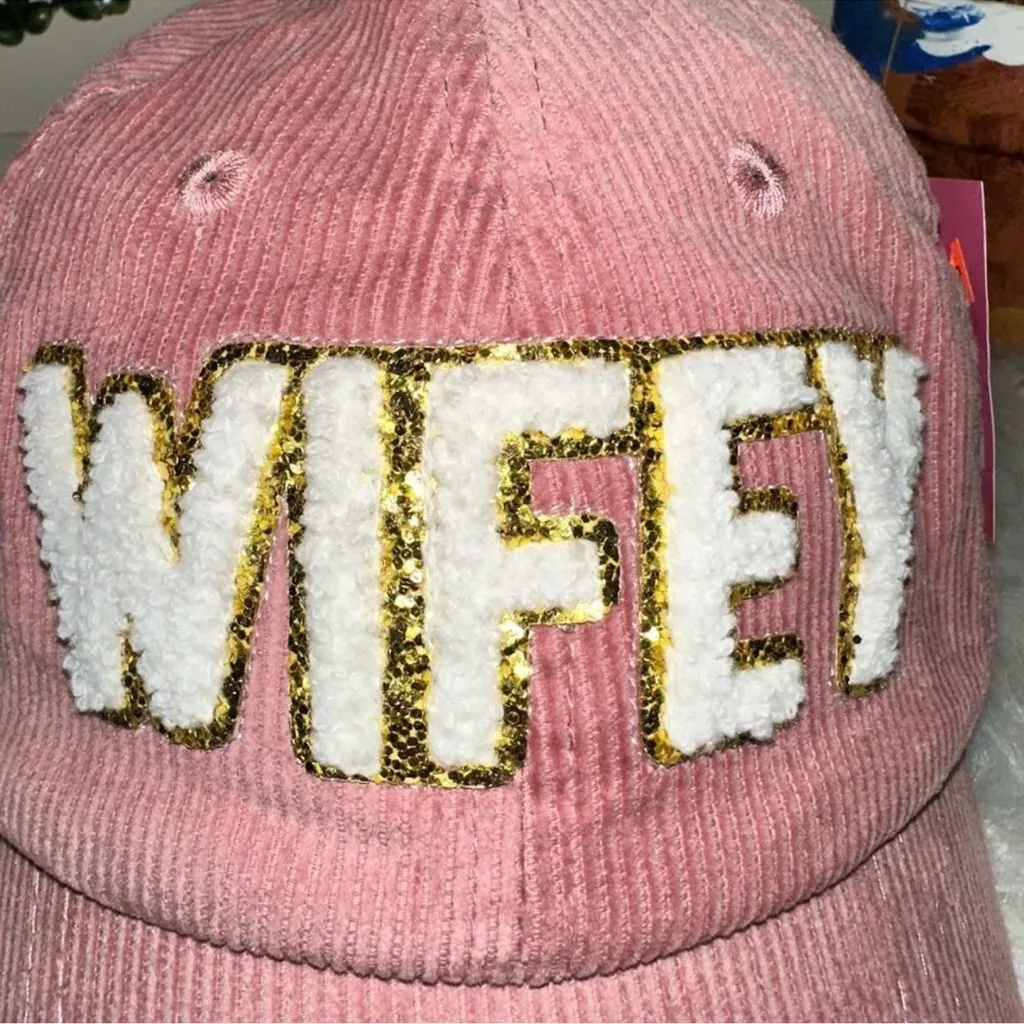 Simply Southern Pink, White & Gold Corduroy WIFEY Hat. New with Tags - Image 9