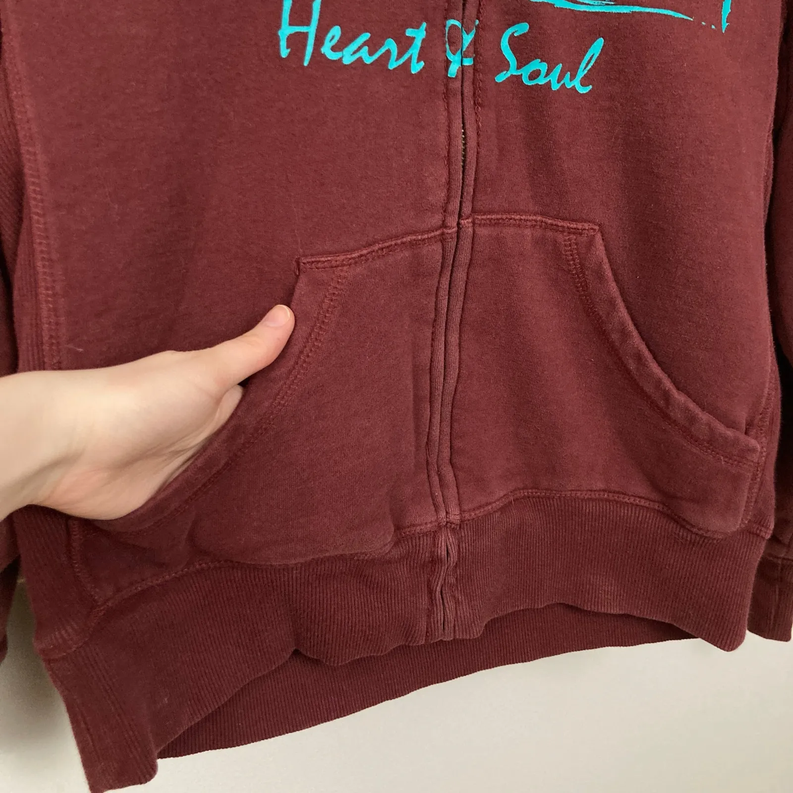 Y2K Cocoa Womens S Burgundy Fleece Lined Spellout Zip Front Hoodie Mallcore Red - Image 10