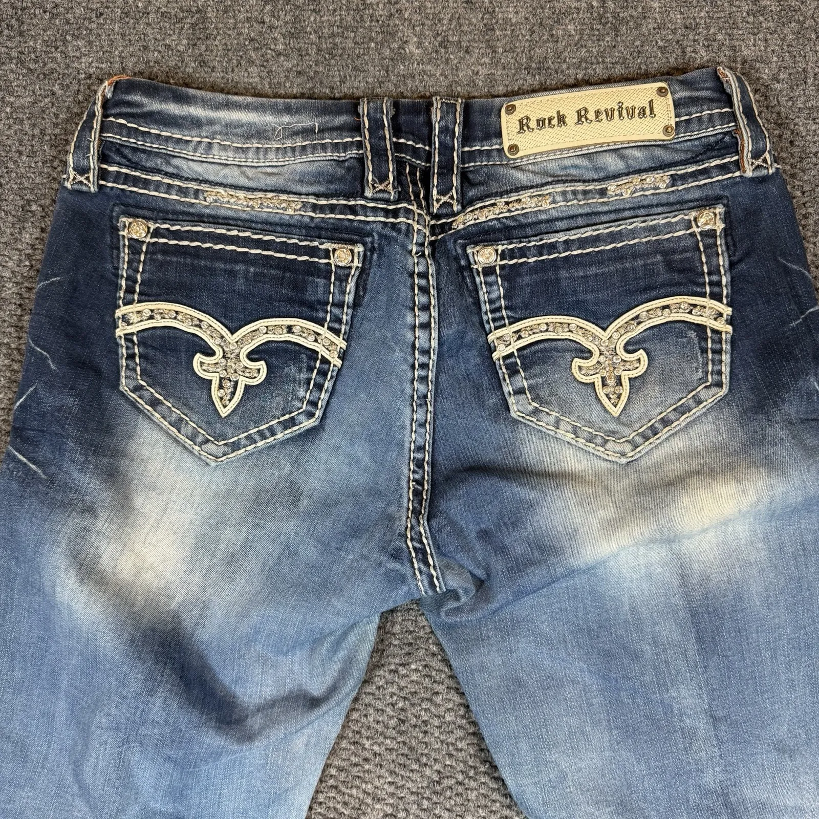Rock Revival Jeans Womens 29 Blue Eloise Easy Bootcut Thick Stitch Bling Y2K Mid - Image 2