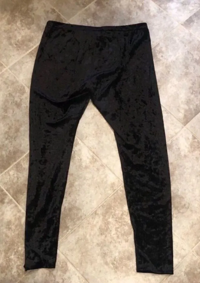 π Adam Levine velour solid black stretchy leggings size large pull on - Image 6