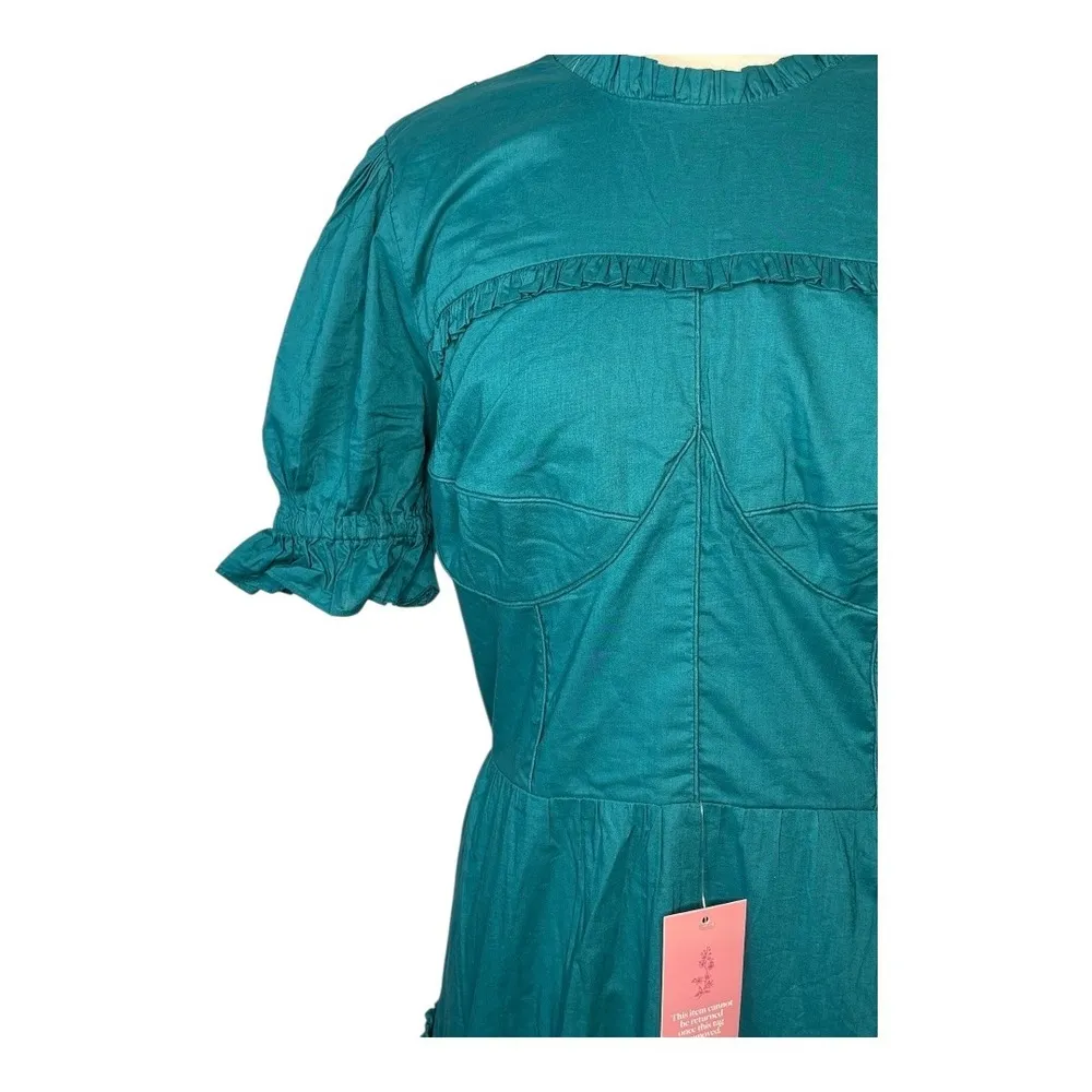 Ivy City Co. Merida Ruffle Dress Puff Sleeve Tiered Teal Green Women Size XL New - Image 7