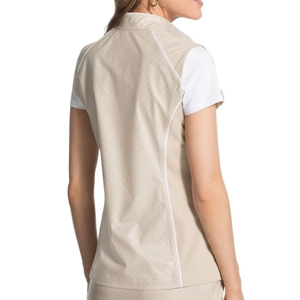 NWT Chicos Size 1 Zenergy Golf Beige White Dot-Print Polo Vest Full Zip UV Block - Image 11