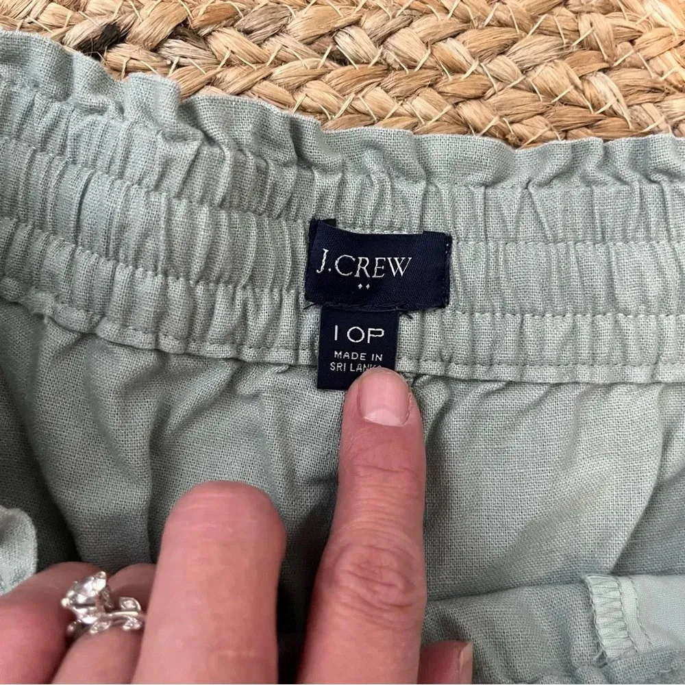 J.Crew Factory wide leg crop linen/cotton blend pant size 10P Green - Image 2