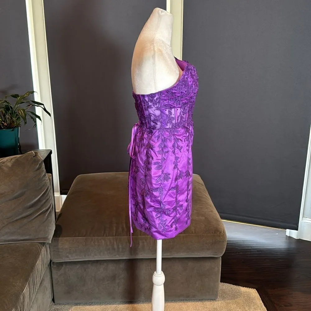 Women’s Purple Short Party Dress Beading Sheer Bodice Corset Back Ties Size 4 - Image 3