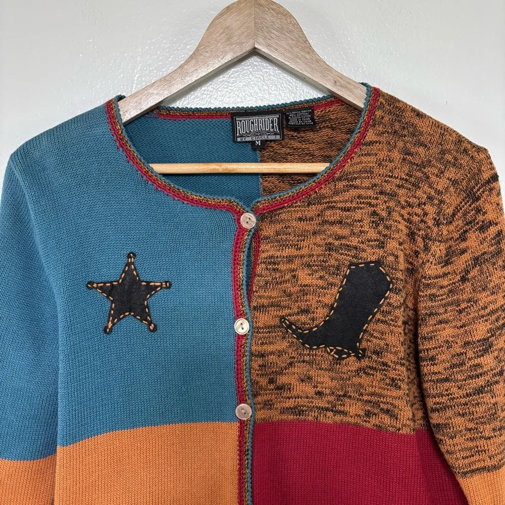 Rough Rider by Circle T Color Block Western Cardigan Sweater Size L Size M Red Size M - Image 5