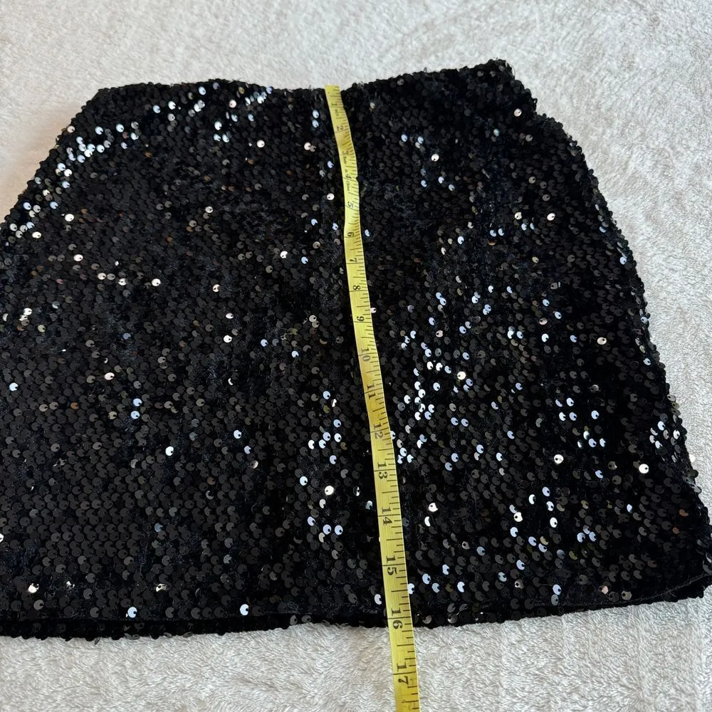 Vintage Rainbow Sequined Skirt Womens Sz L Black Stretch‎ Sparkly Club Y2K Party - Image 6