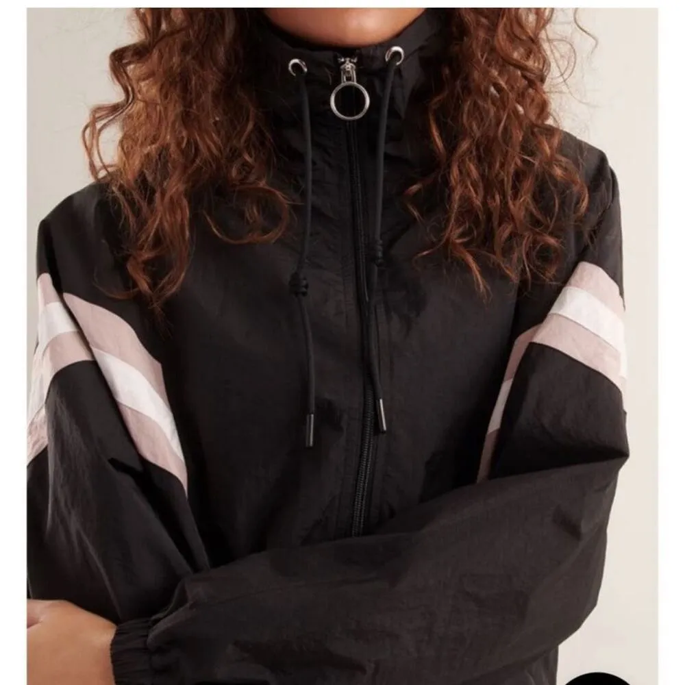 Garage Black White Full Zip Windbreaker Jacket Size Large Boxy Fit  Streetwear - Image 4