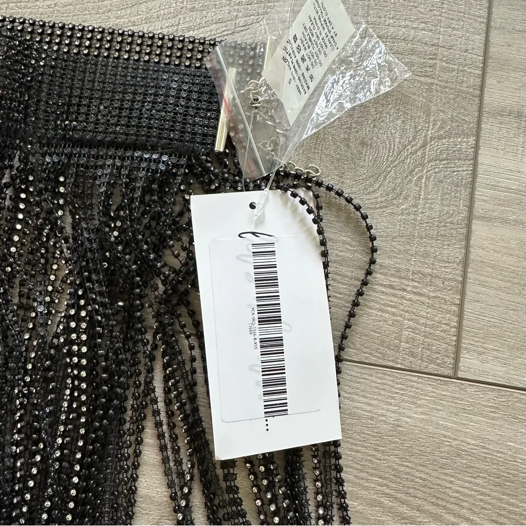 12th Tribe Black Beaded Rhinestone Fringe Skirt XS/S - Image 4
