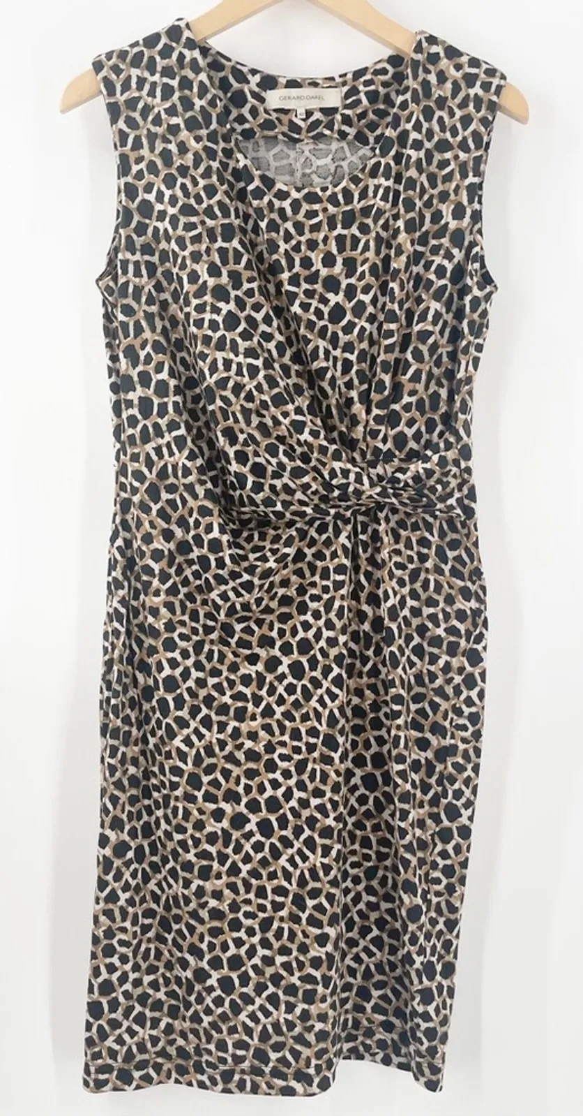 GERARD DAREL Dress Size 42 Silk Blend Faux Wrap Abstract Animal Print Designer - Image 1