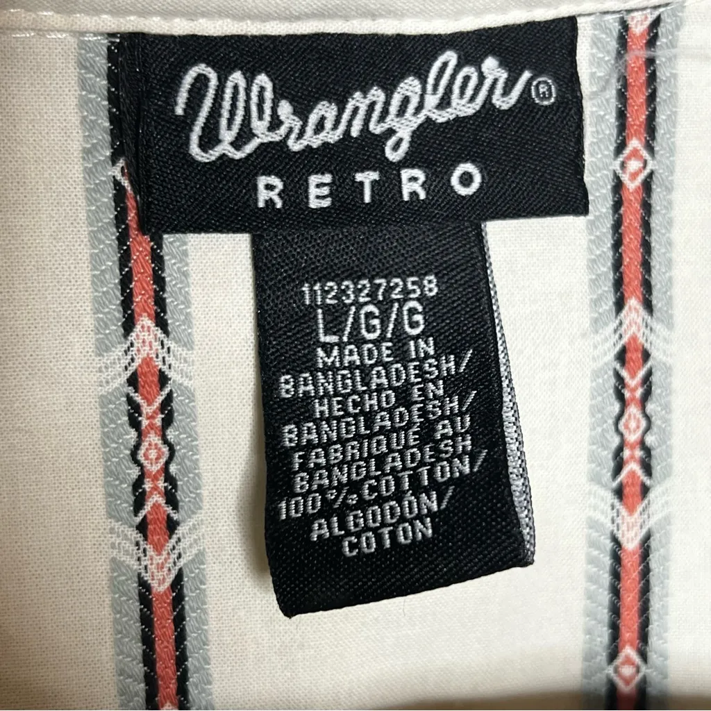 Wrangler Retro Western Cream Aztec Snap Up Down Long Sleeve Collared Top Size L Black Size L - Image 4