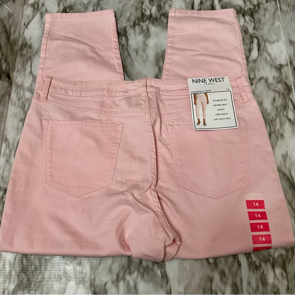 Nine West Light Soft Pink Straight Leg Gramercy Crop Jeans Summer Vacation Vibes - Image 7