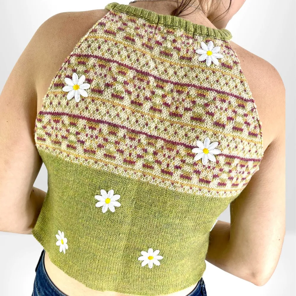 80s 90s HEATHERGLO BILLIE JO SPORTSWEAR Wool Floral Embroidered Cropped Sweater - Image 6