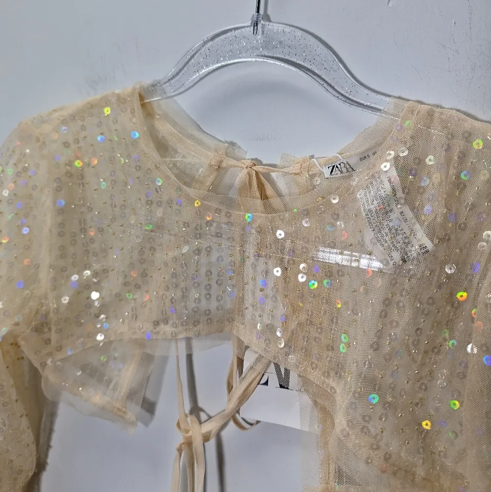 ZARA BEADED SEQUIN CROP TOP size Small - Image 11