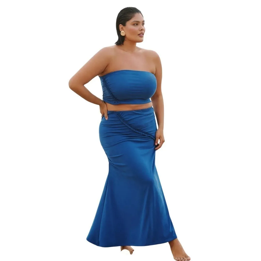 Celandine Anthropologie The Gabbie Ruched Midi Skirt Blue‎ Size 1X NWT Blue - Image 8