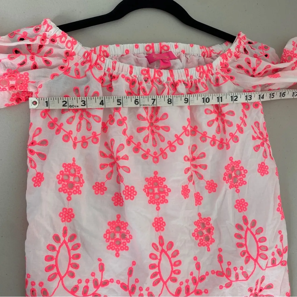 Lilly Pulitzer White Neon Pink Laurenne Off-the-Shoulder Summer Top Shirt XS - Image 7