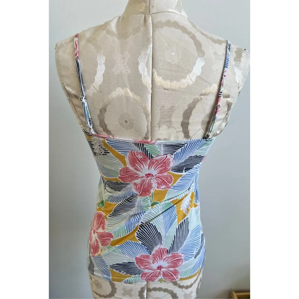 Ann Taylor Factory Hawaiian Print Floral Tank Top Small Blue - Image 4