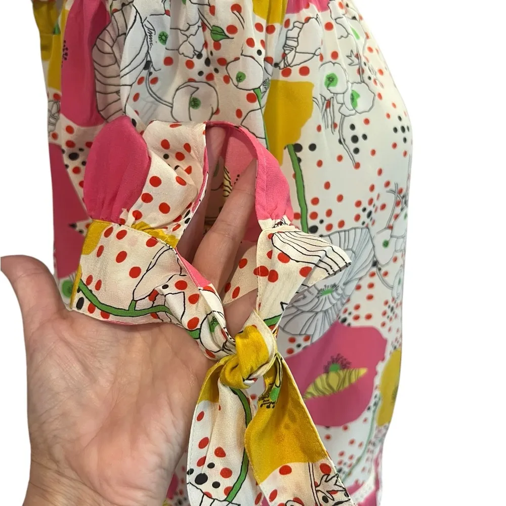 Trina Turk 100% Silk Off The Shoulder Floral 3/4 Length Sleeve Blouse Small - Image 5