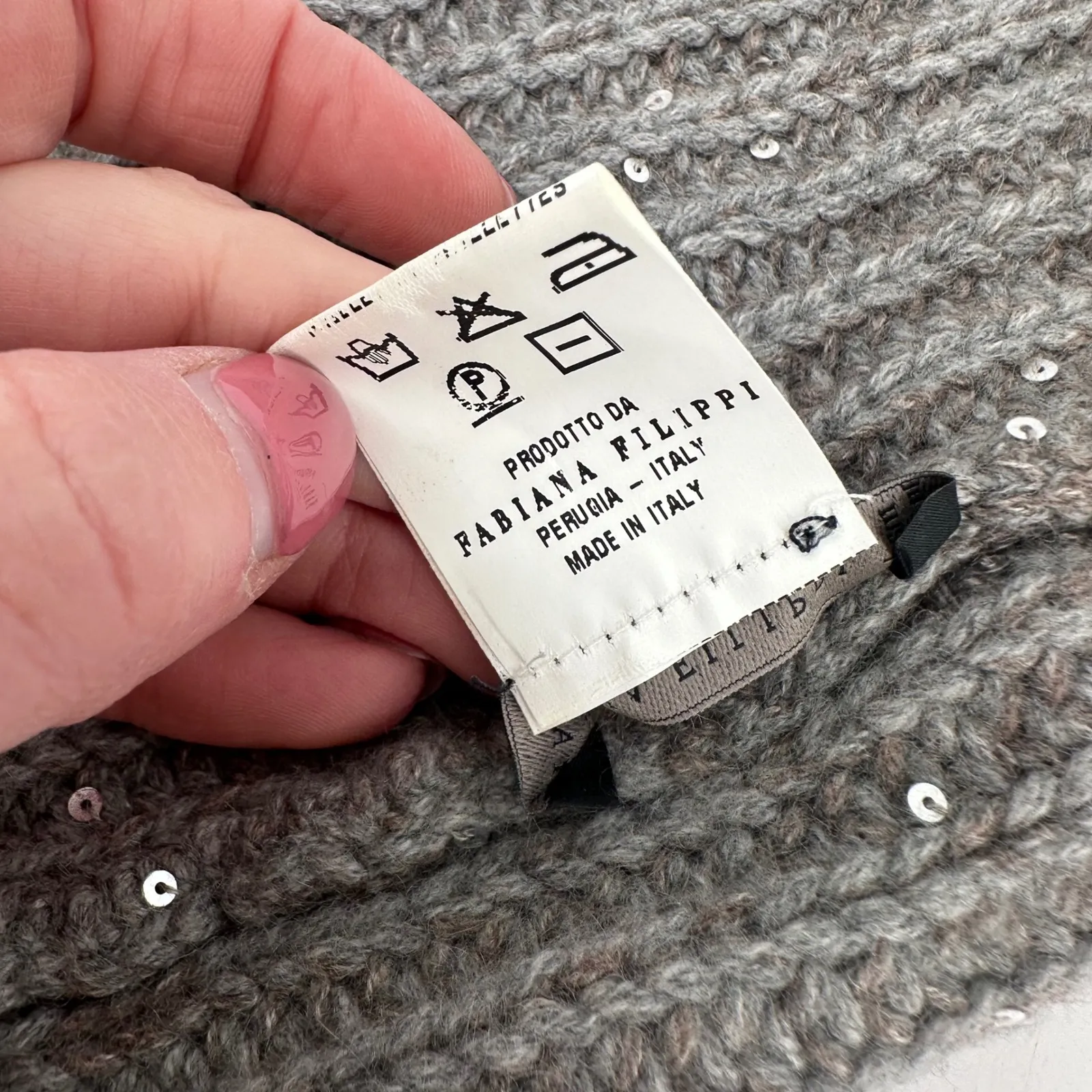 Fabiana Filippi Cashmere Silk Beanie Hat Sequins Gray‎ Made in Italy Gray - Image 5