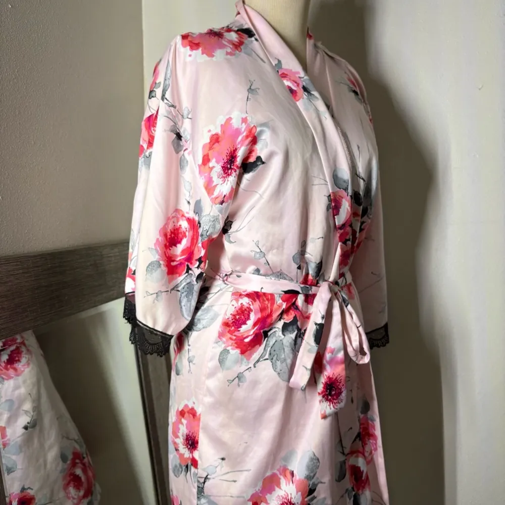 Apt. 9 Satin Pink and Red Floral Kimono Robe - Image 14