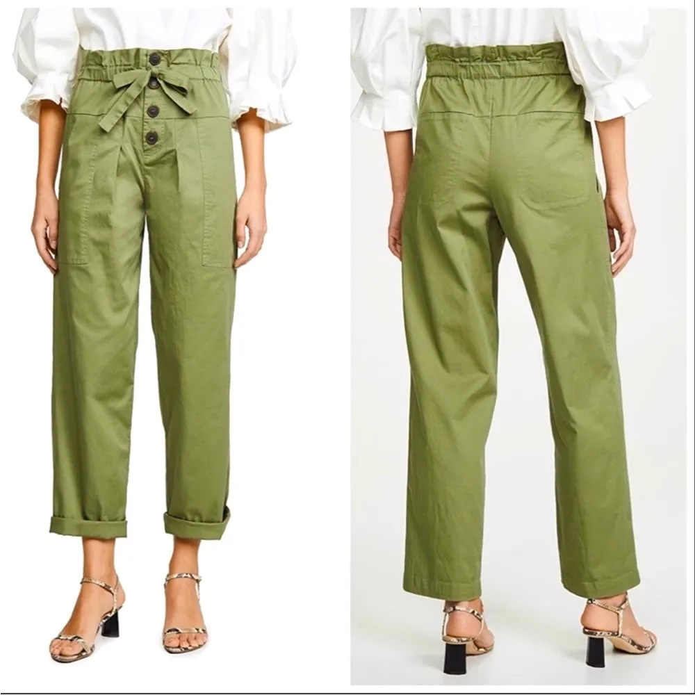 Sea New York Pant Paper Bag Tula‎ Button Fly Cotton Sage Green Wide Ankle Size 6 - Image 12