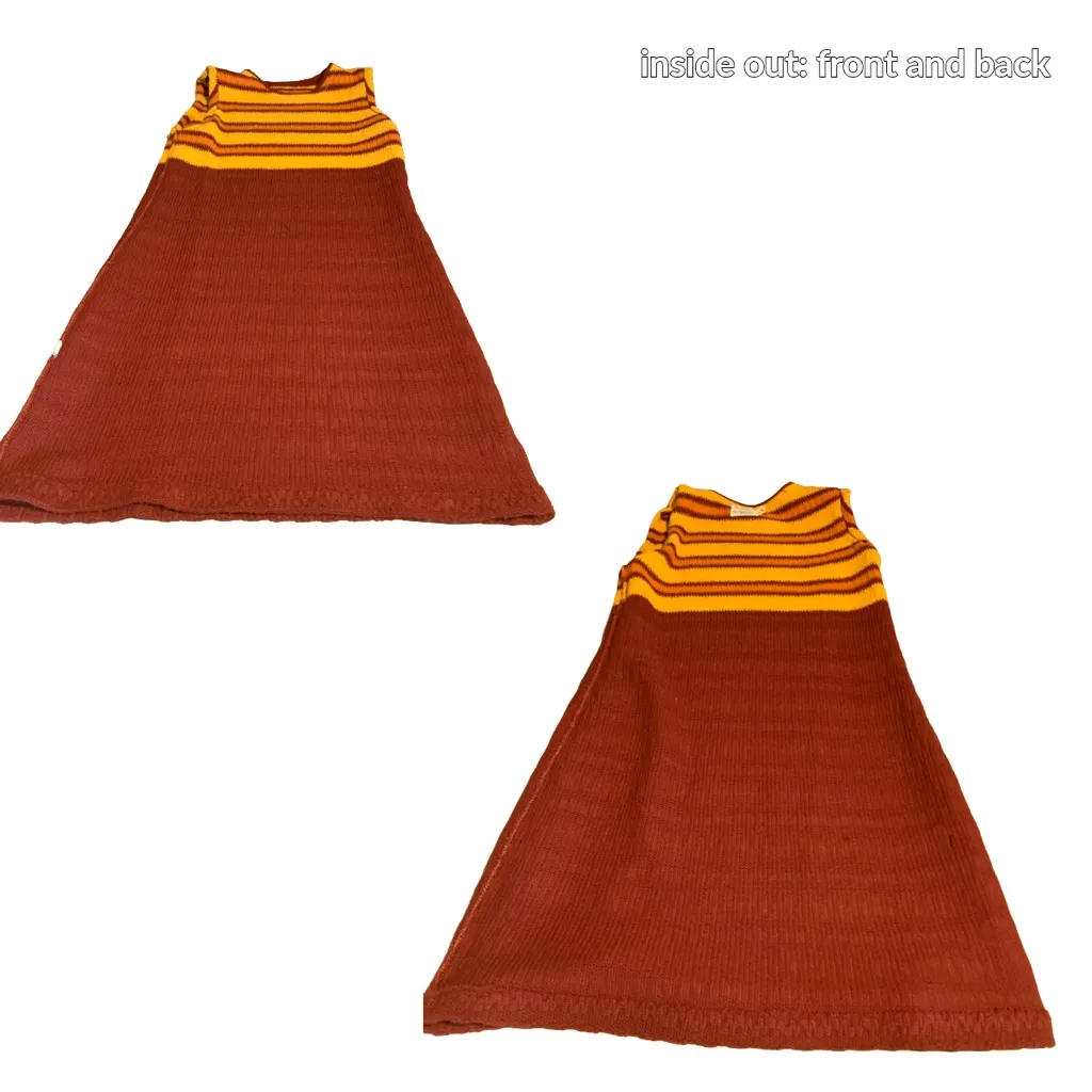 VINTAGE 1970'S BEELIINE YELLOW, ORANGE & BROWN CABLE KNIT SWEATER DRESS (14/L) Size L - Image 11