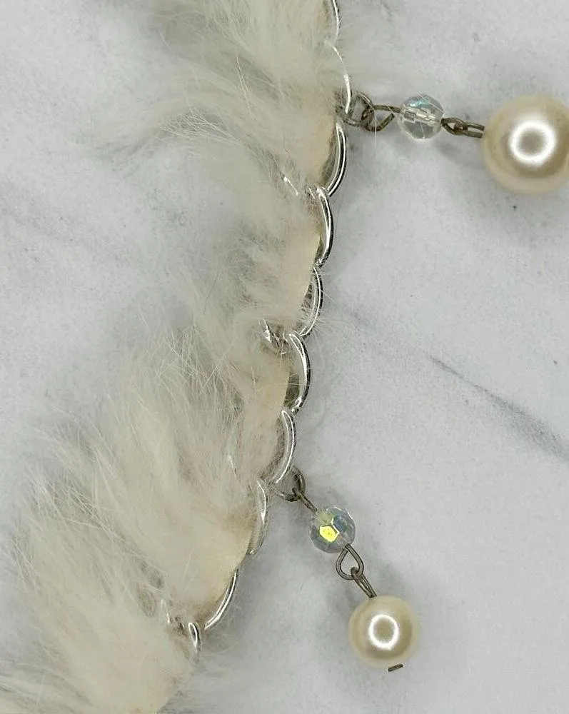 Beaded Faux Fur Woven Silver Tone Chain Link Belt One Size OS Boho ✨ - Image 5