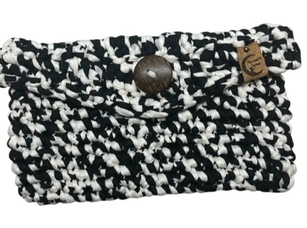 Handmade Envelope Clutch Bag Black and White Coconut Button Boutique Med Size - Image 1