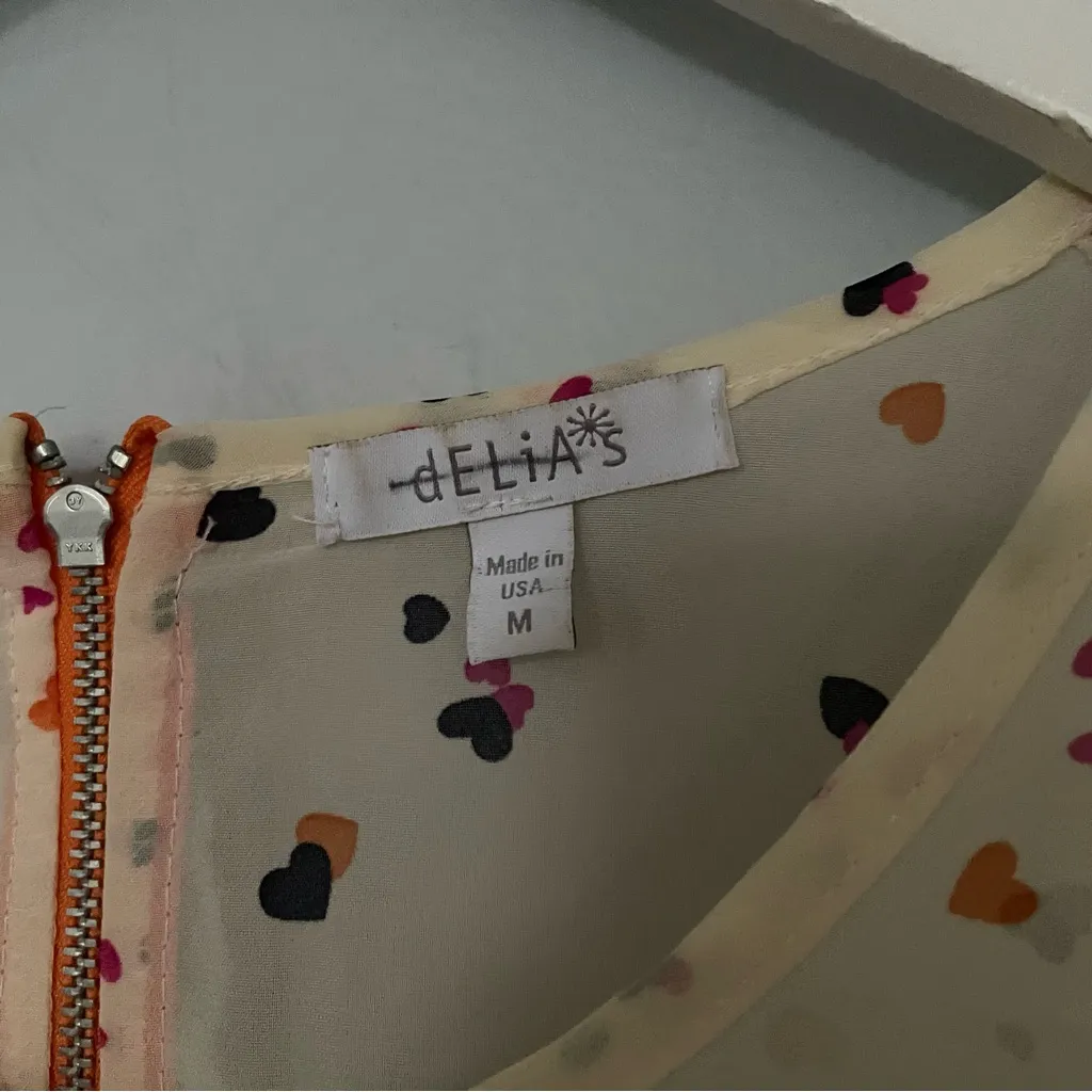 dELiA*s Tan Sheer Relaxed Heart Print Blouse 2010s Y2K size M Blue Size M - Image 3