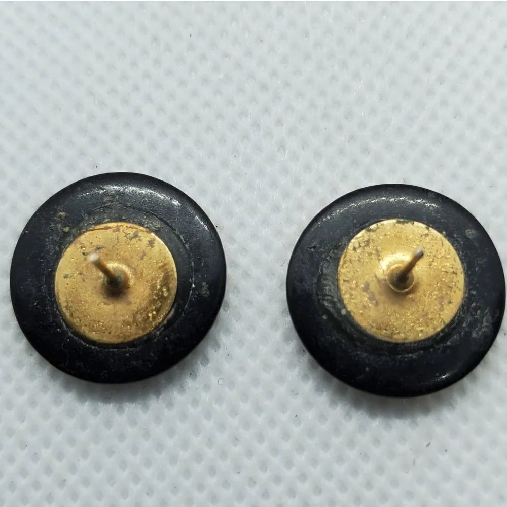 Vintage Yellow & Black Button Earrings Black - Image 3