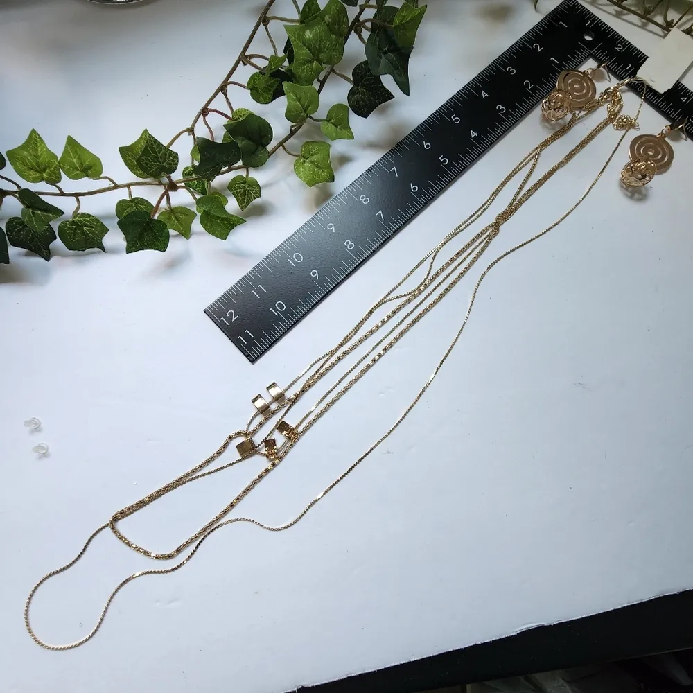 Gold 3 Tier Chain Necklace and Earrings Set - Image 6