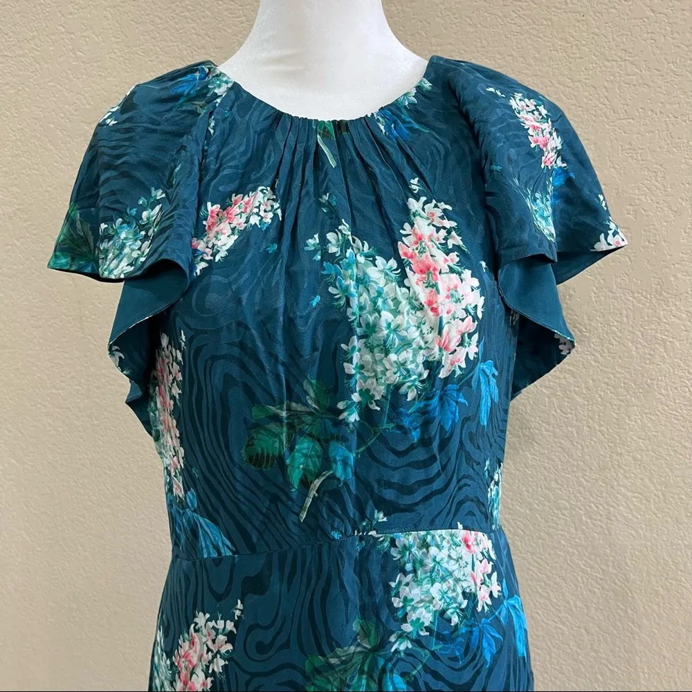 REBECCA TAYLOR Hydrangea Floral Silk Teal Shift Mini Dress Sz 8 MSRP $395 Party - Image 11