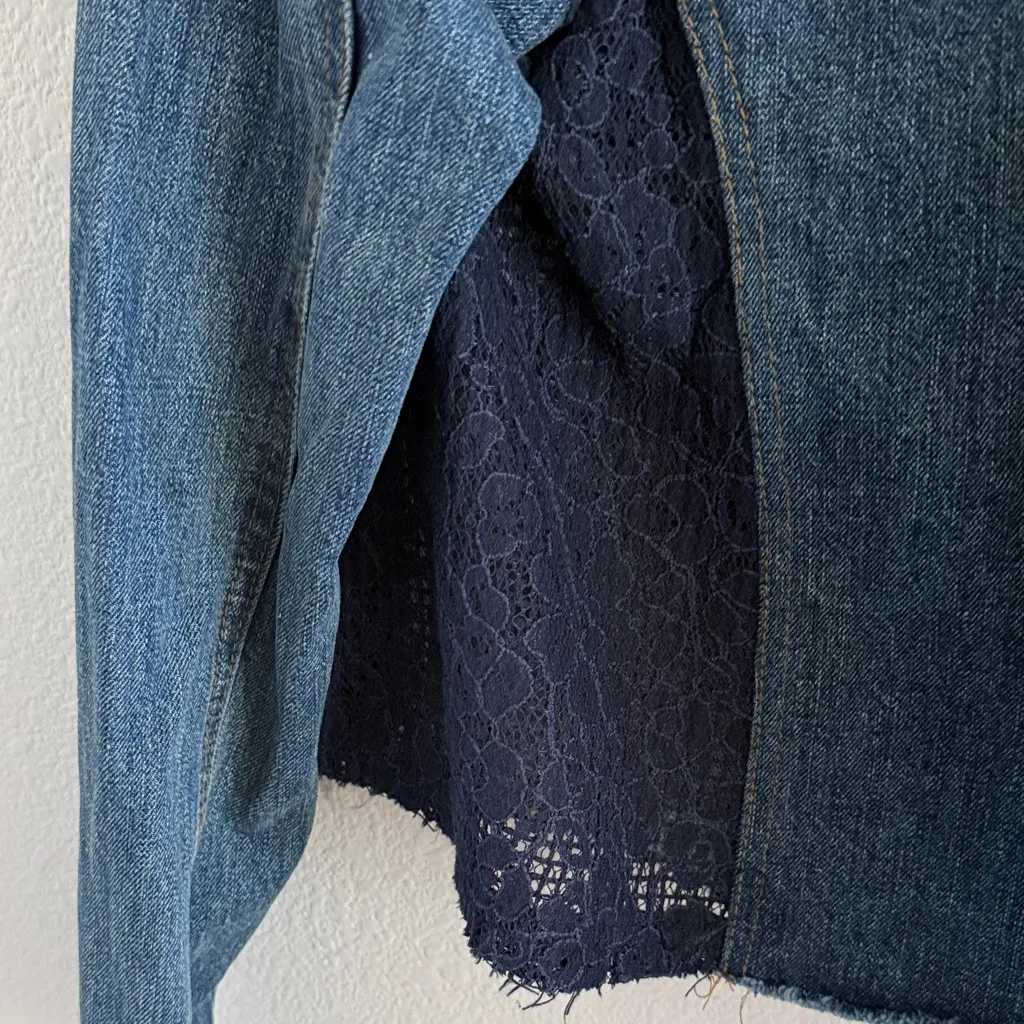 Free People Lace Panel Denim Jacket Jean Jacket Medium - Image 9