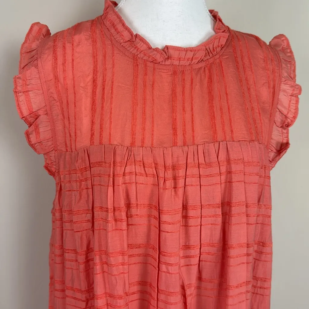 Anthro Sunday in‎ Brooklyn Bright Beacon Tiered Midi Dress in Coral Size Large - Image 5