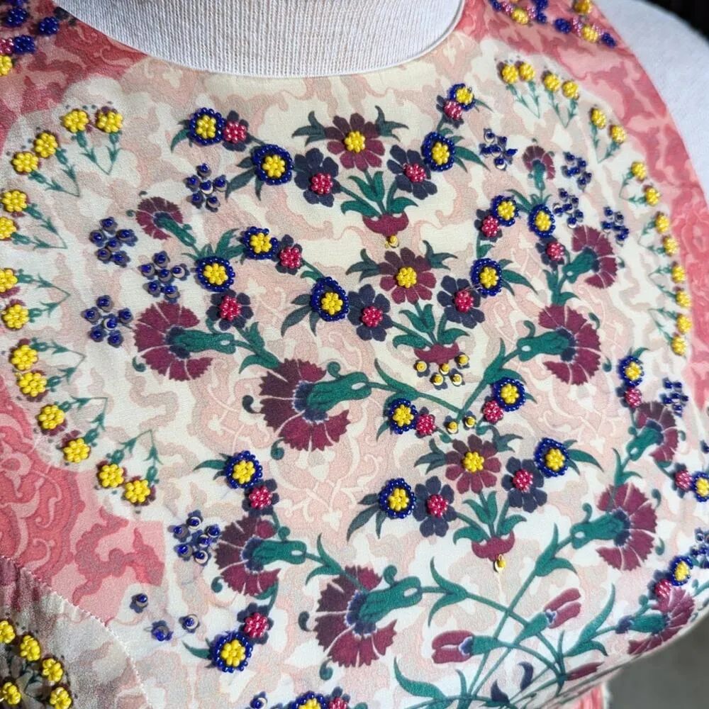 Anthropologie Bhanuni by Jyoti Botanique Coral Bead Embellished Maxi Dress Sz 0 - Image 5