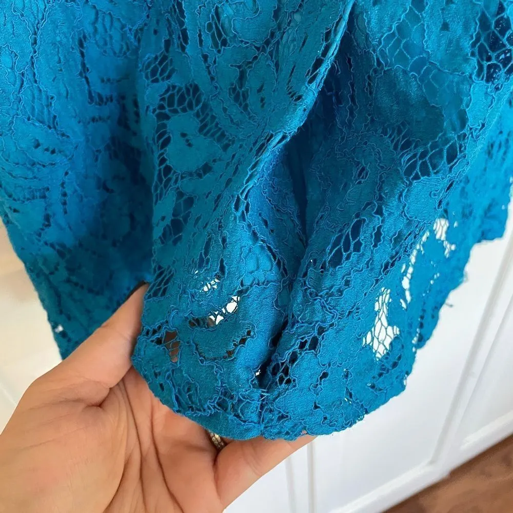 Adrianna papell blue cut out neckline lace dress size 4 - Image 6