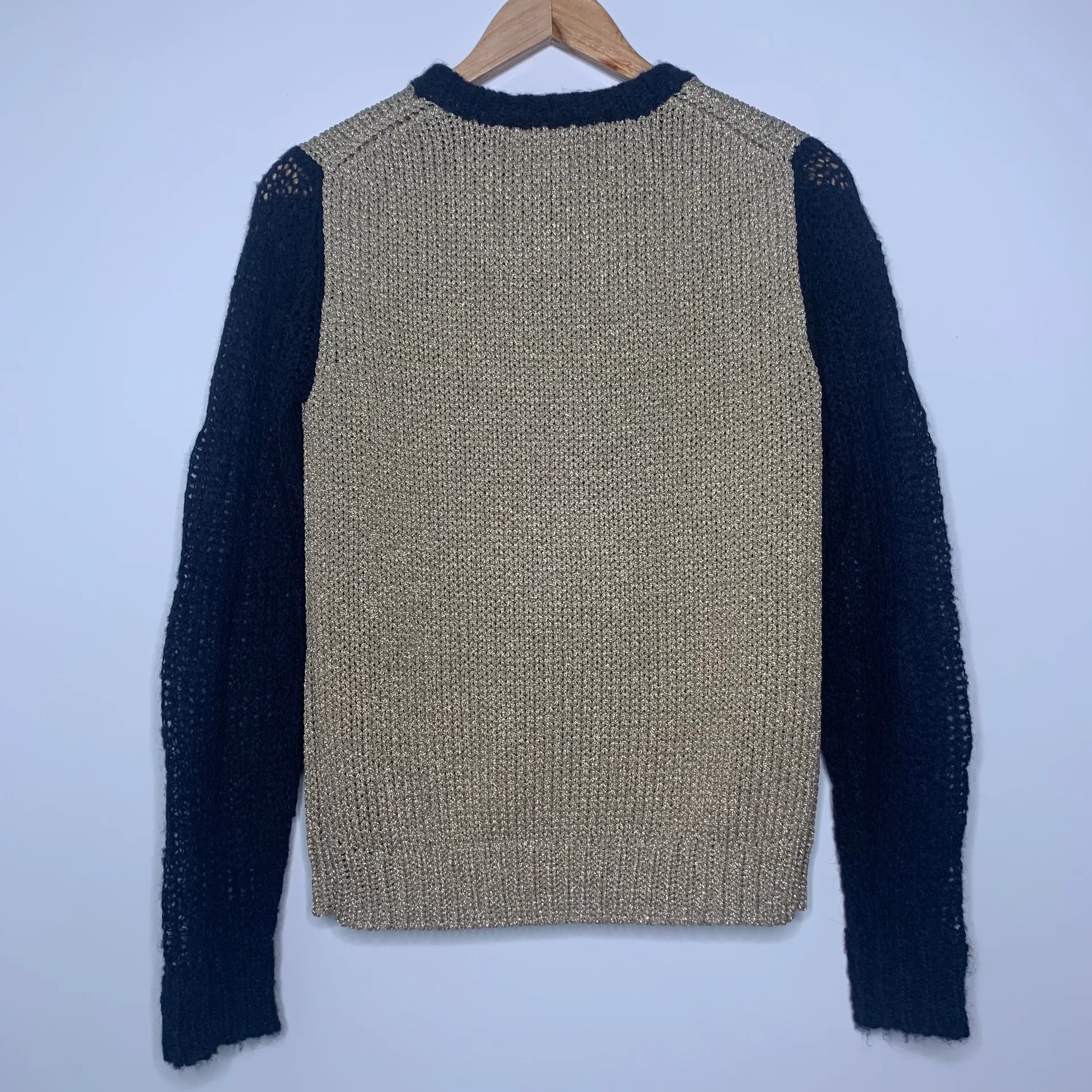 MICHAEL  Gold Metallic Knit Sweater with Alpaca Blend Sleeves Small - Image 3