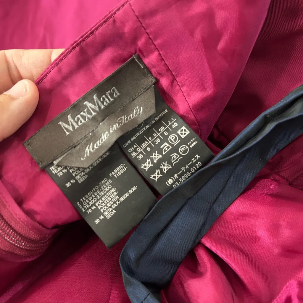 Max Mara Vintage Magenta Pink Navy Halter Silk Blend Dress Sz 6 - Image 10