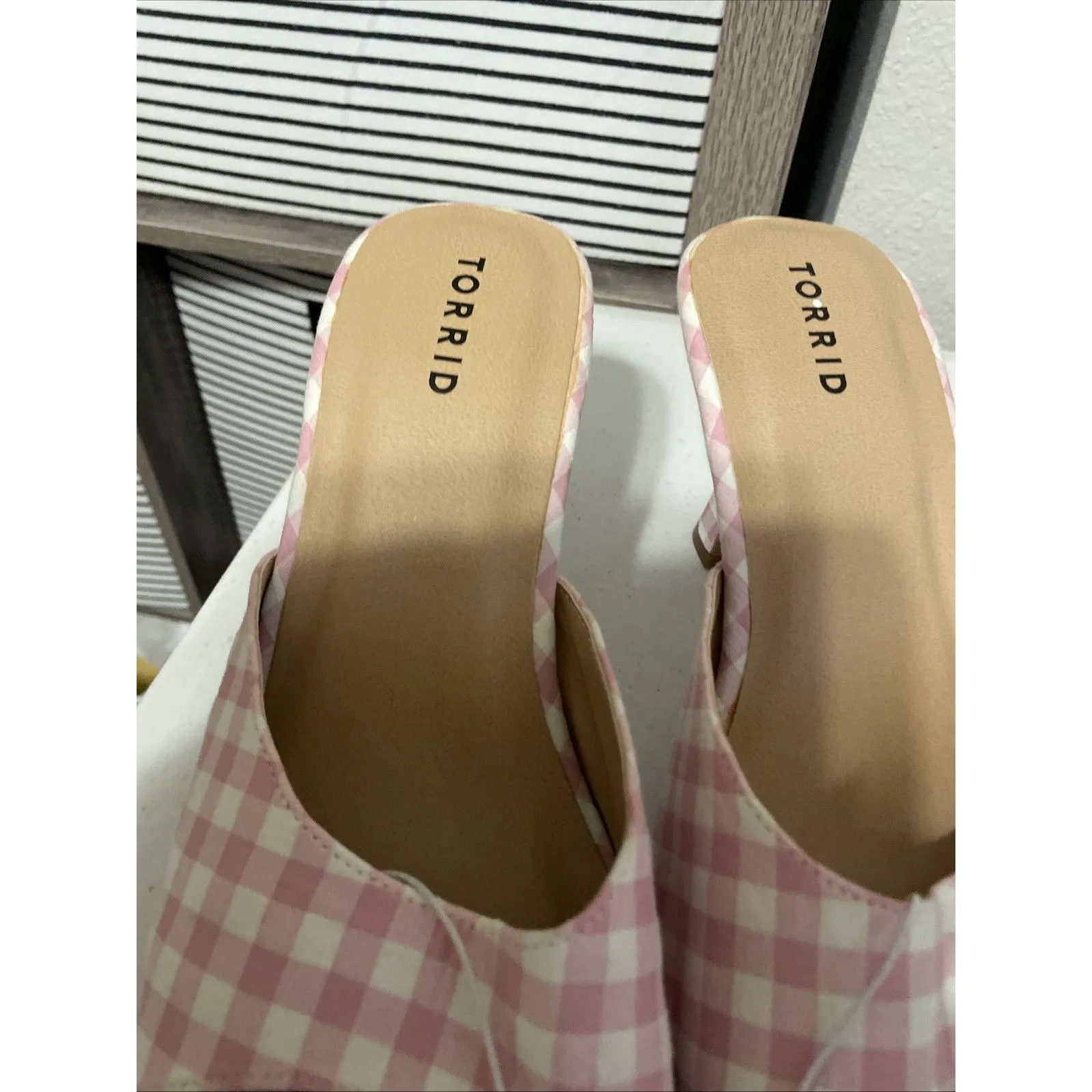 New Torrid Pink & White Gingham Square Toe Mule - Image 7