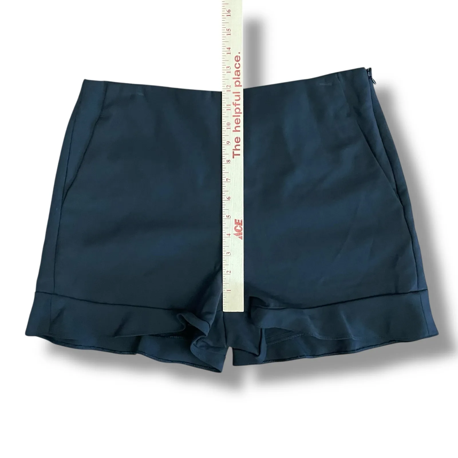 ZARA Black Ruffle Hem Tailored Shorts Women’s Size Large Cotton Blend Spain - Image 6