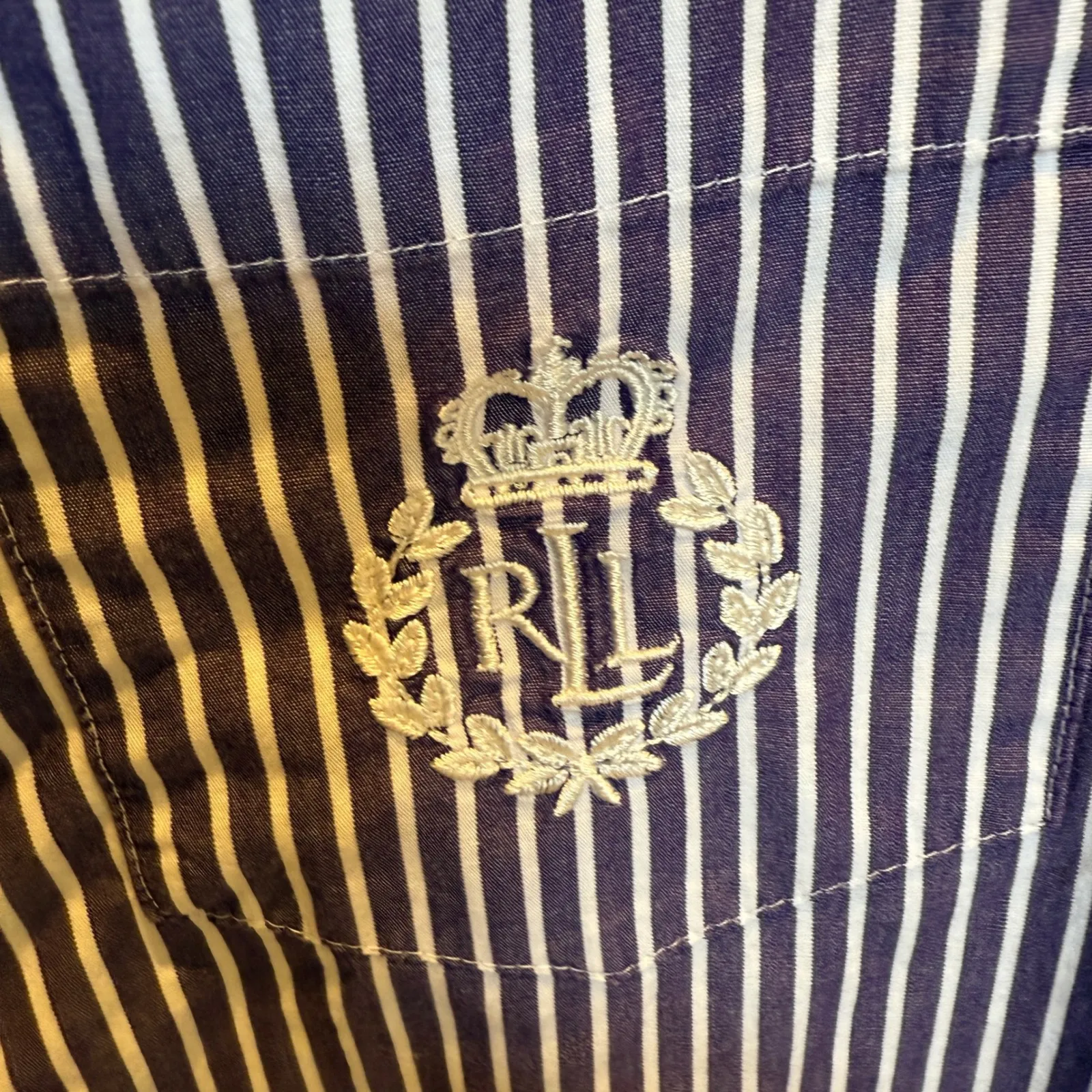 Lauren Ralph Lauren Sleep Shirt S/M Striped Nightgown Pajama Top Crown Logo Blue - Image 5