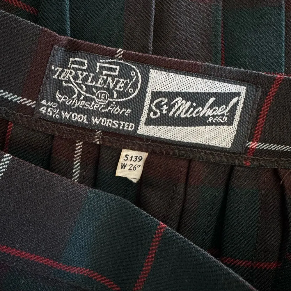 UK Vintage St Michael Skirt Tartan Plaid Pleated Wrap Wool Long Modest Skirt Green Size 4 - Image 7